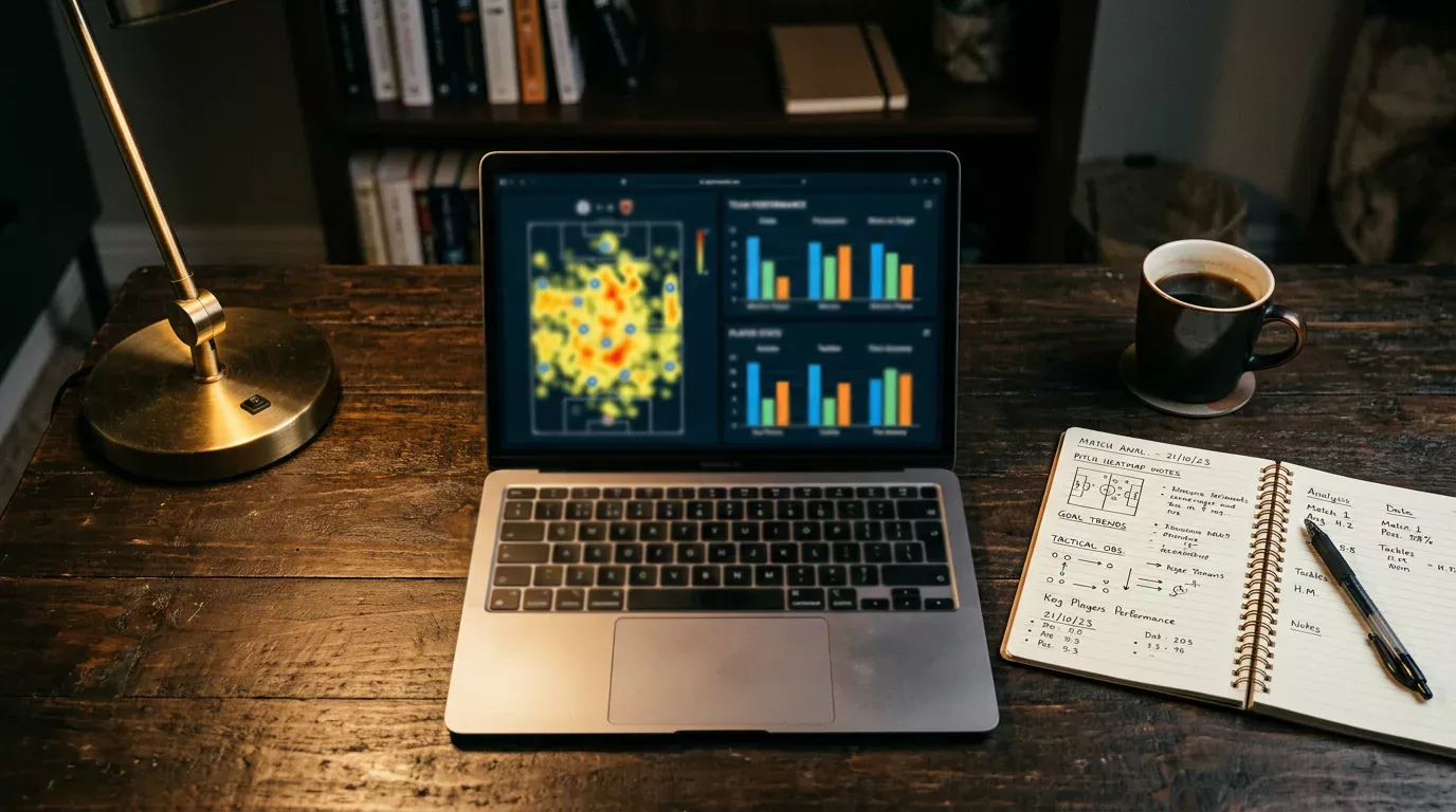 Wedder analyseert La Liga-statistieken op een laptop voor een wedstrategie