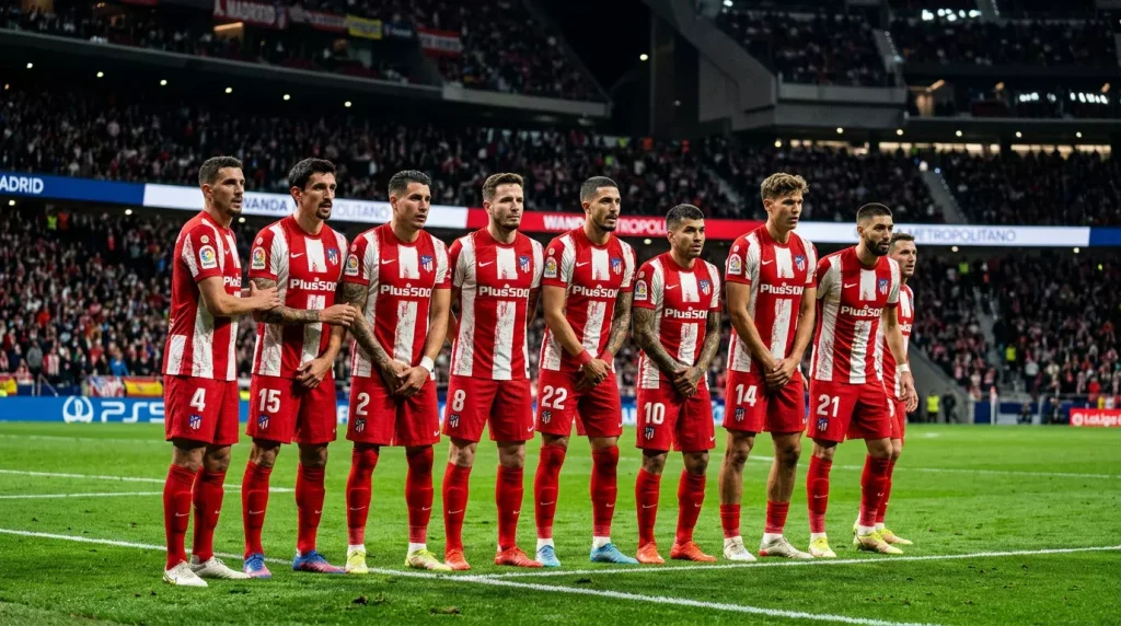 Civitas Metropolitano stadion van Atlético Madrid met een compact defensief blok op het veld